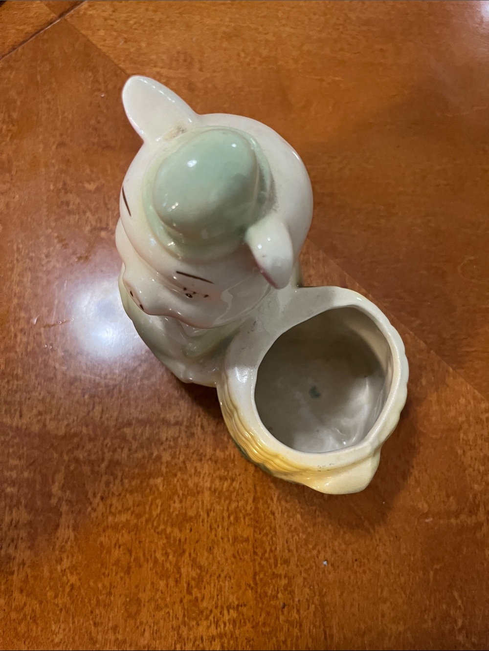 Ceramic Pig Planter with Corn Basket - Pastel Pink, Yellow & Green - Picture 3 of 7